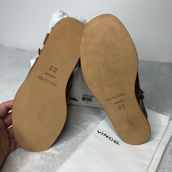 Vince Forster Leather & Watersnake Gladiator Ankle-Wrap Sandals NEW 6 Hazelnut - Picture 4 of 7